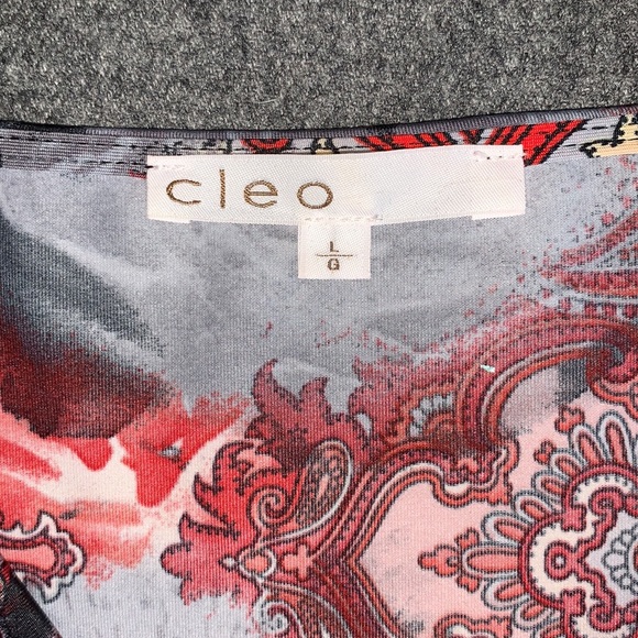 Cleo red, black and gray 3/4 sleeve tunic with asymmetrical hem, size large - Picture 3 of 3